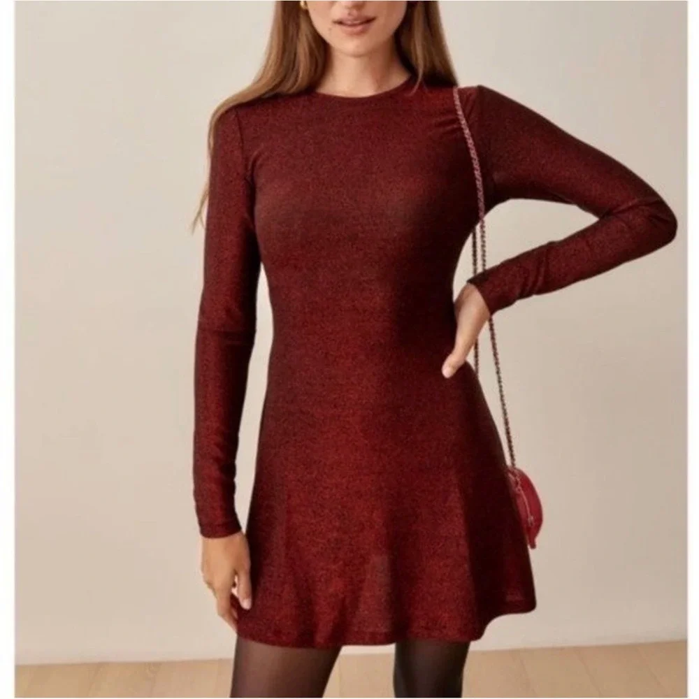 REFORMATION NWOT Riley Mini Dress Cherry Sparkle Size Small Valentines‎ Date